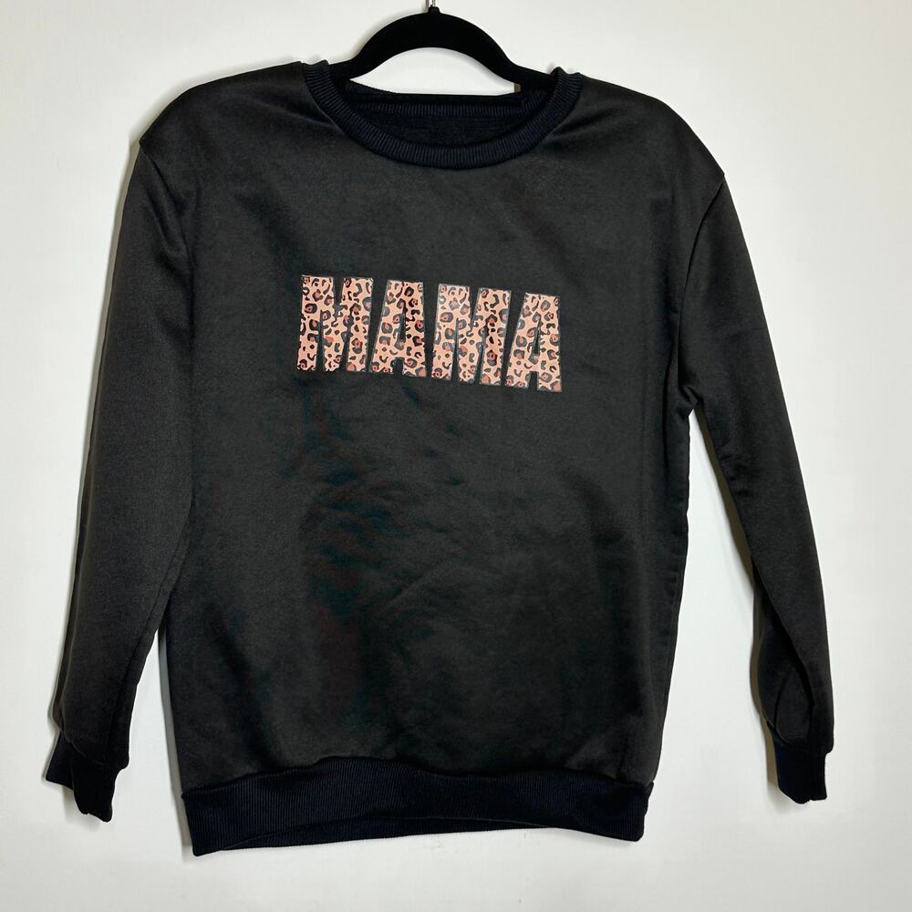 Mama Animal Print Black Sweatshirt NWOT Sz M